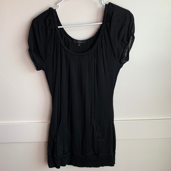 Express Black Babydoll Short Sleeve Blouse - Picture 1 of 6